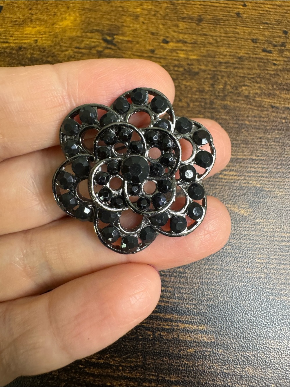 Vintage Black Crystal Floral Brooch - Women Jewelry